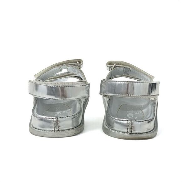 Chanel Sandals Shoes Leather Silver Coco Mark Velcro - Picture 5 of 10